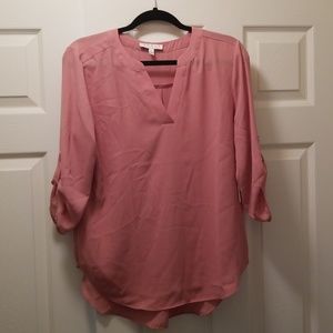 NWT - Chaus Roll Tab Split Neck Pintuck Blouse